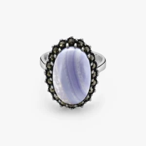 خاتم فضة الماركازيت هالو بحجر العقيق الأزرق