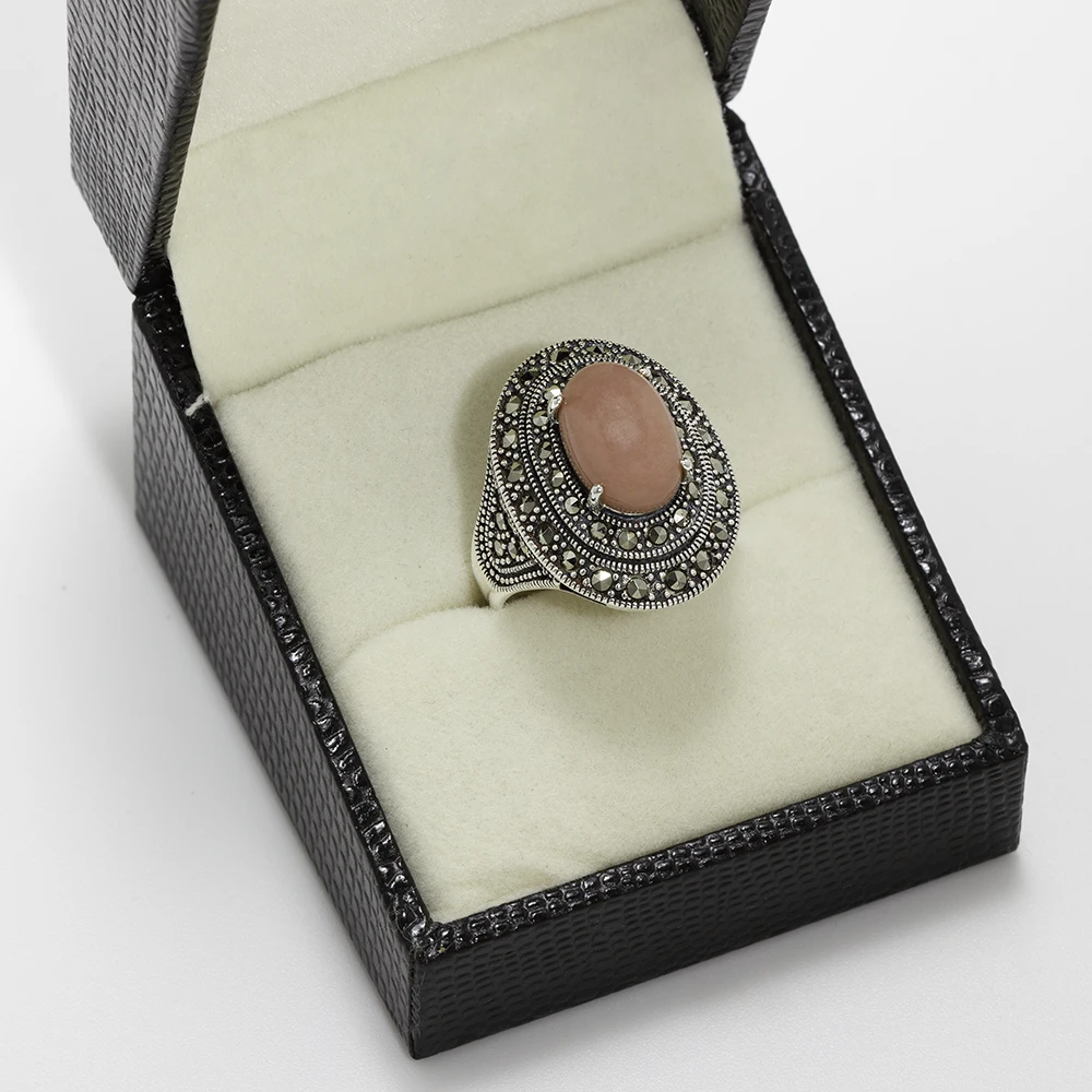 خاتم فضة الماركازيت دبل هالو بحجر الأوبال الوردي - الصورة 3