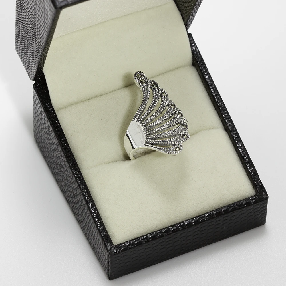 خاتم فضة ماركازيت بتصميم الجناح - الصورة 3