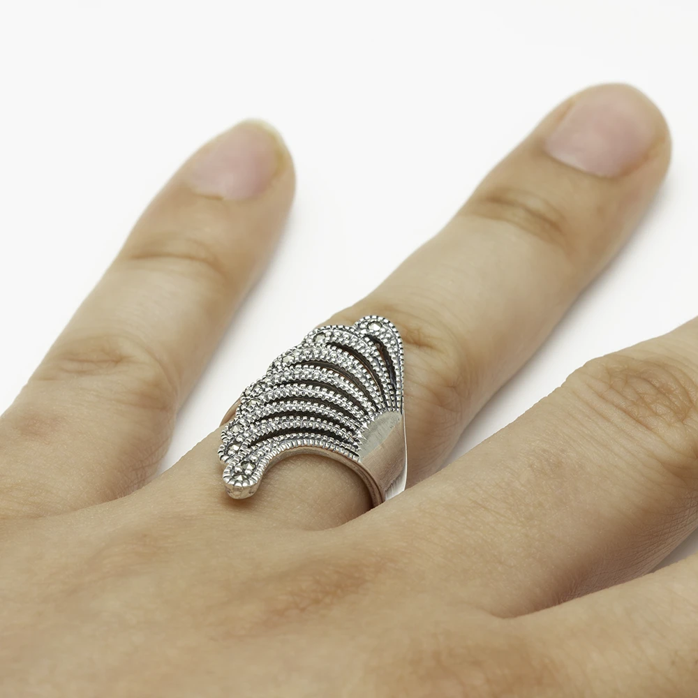 خاتم فضة ماركازيت بتصميم الجناح - الصورة 2