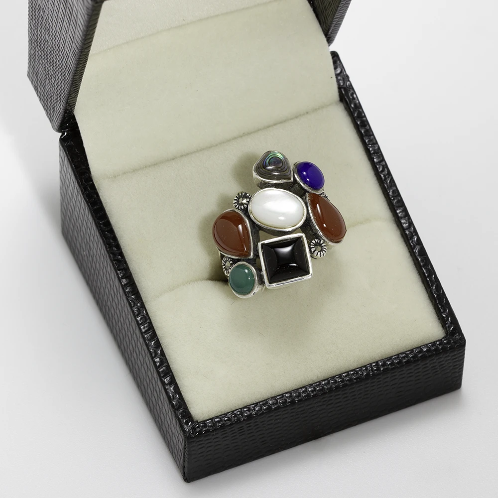 خاتم فضة الماركازيت ملتي أحجار - الصورة 3