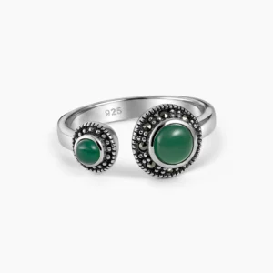 خاتم فضة الماركازيت بحجرين من الكالسيدون الأخضر