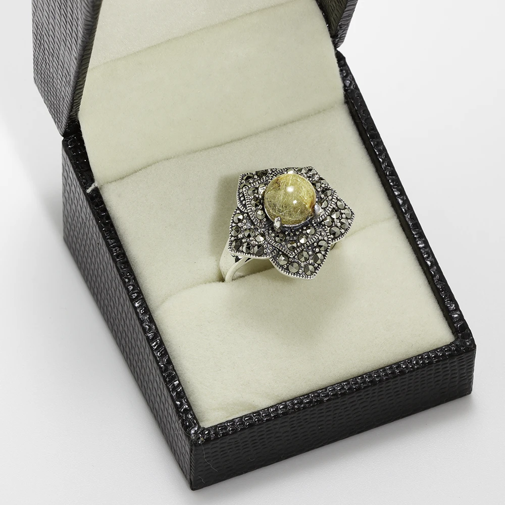 خاتم فضة بحجر كوارتز روتيلي بتصميم الوردة - الصورة 3