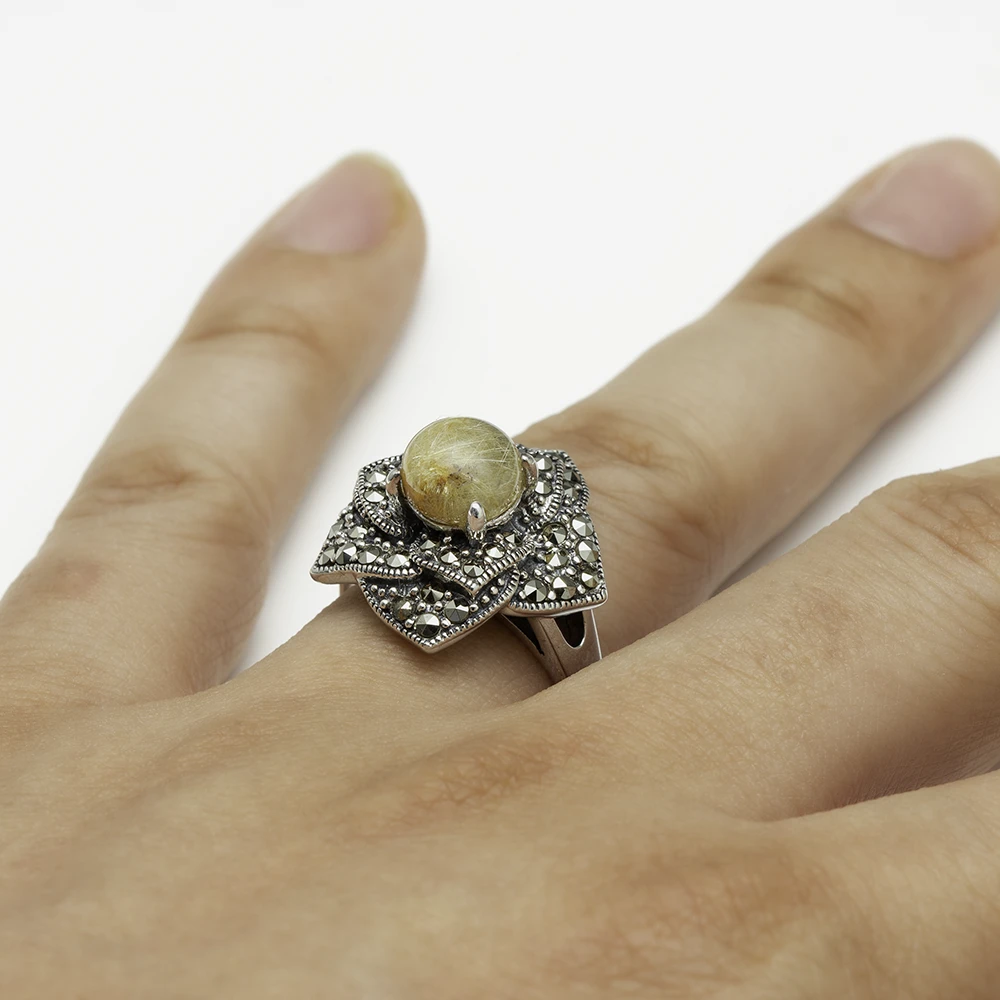 خاتم فضة بحجر كوارتز روتيلي بتصميم الوردة - الصورة 2