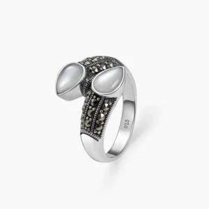 خاتم فضة الماركازيت مزدوج بحجر الصدف (دمعة)