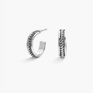 زوج حلق فضة دائري (ضفيرة)