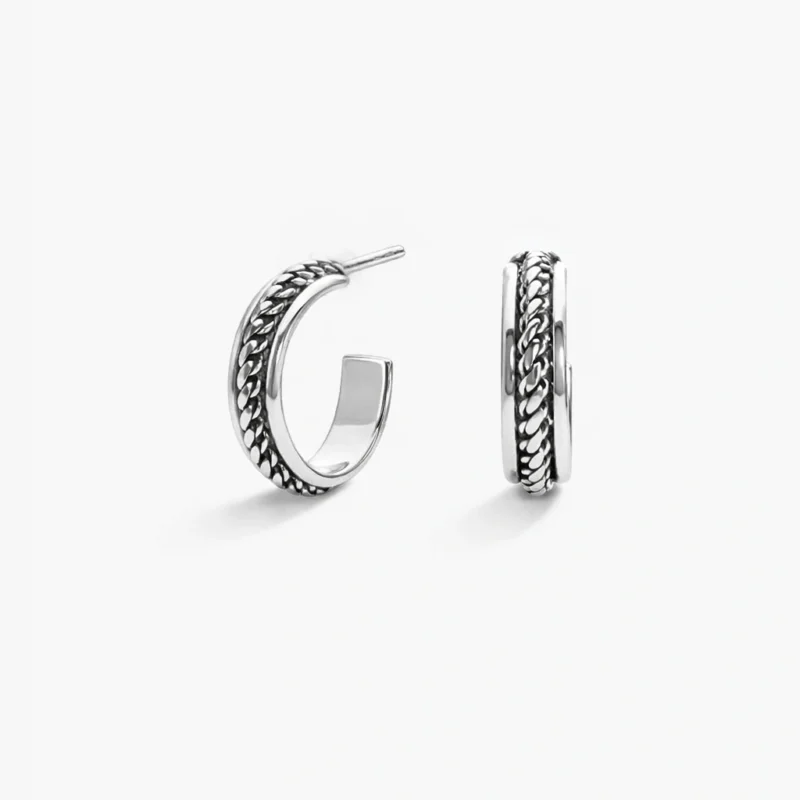 زوج حلق فضة دائري (ضفيرة)