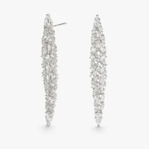 زوج حلق فضة طويل للمناسبات كلستر زركون ماركيز ودائري