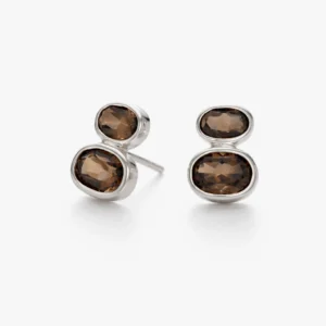 زوج حلق فضة بأحجار سموكي كوارتز