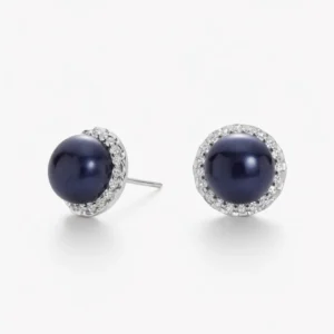 زوج حلق فضة لؤلؤ بنفسجي ستد مع هالو (11.8 ملي)