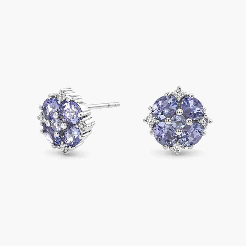 زوج حلق فضة بأحجار التنزنايت (موديل الوردة)