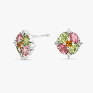 زوج حلق فضة بأحجار التورمالين (موديل الوردة)