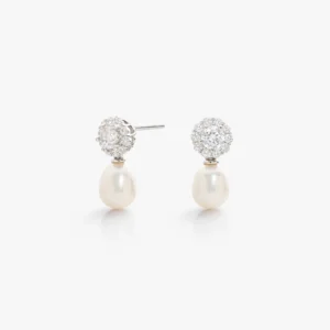 زوج حلق فضة هالو بنزلة لؤلؤ أبيض