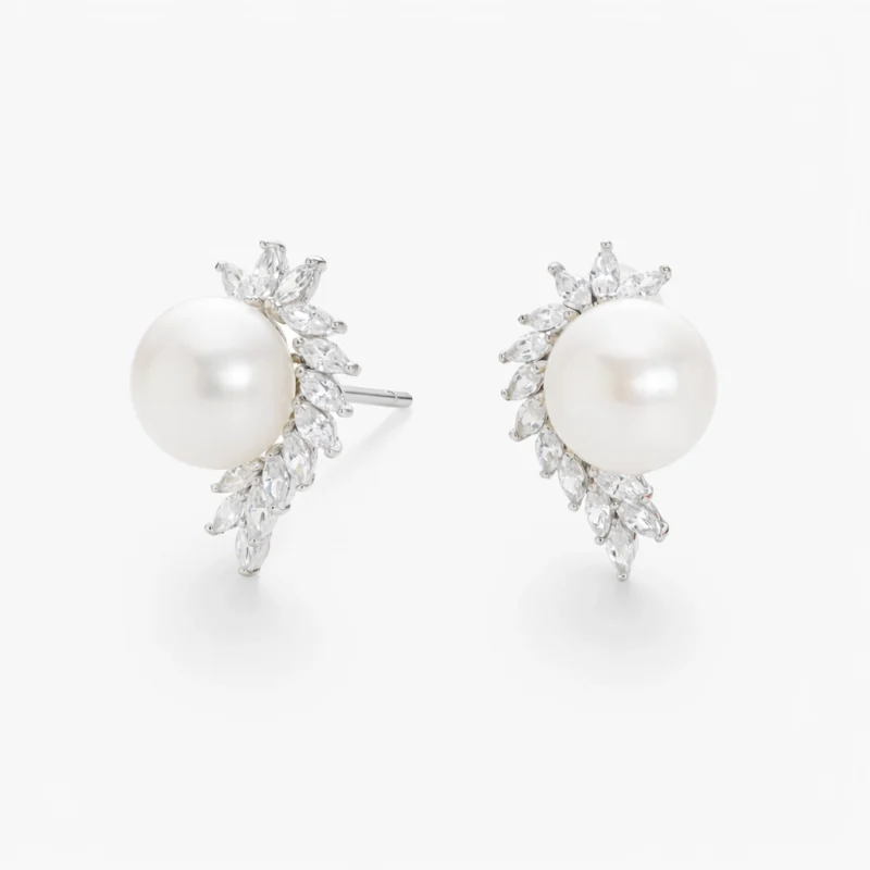 زوج حلق فضة لؤلؤ هالف هالو ماركيز