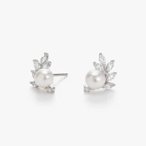 زوج حلق فضة ستد لؤلؤ ناعم (موديل ورق شجر)