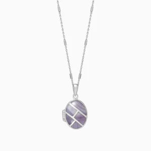 Oval Locket Inlaid Purple Shell Locket Pendant with Chain